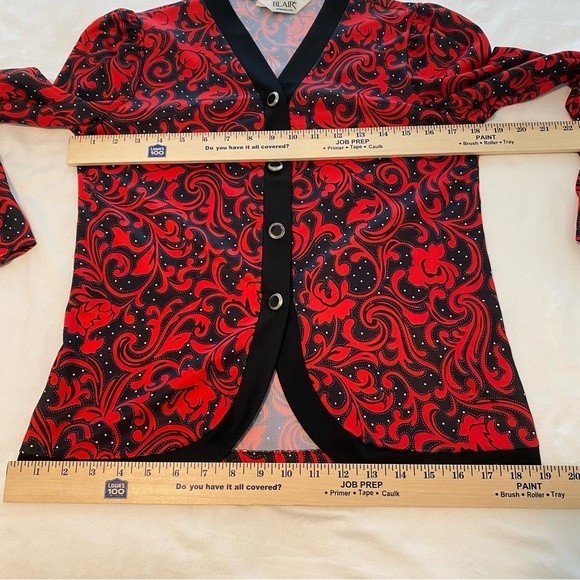Blair 2 Piece Jacket Skirt Black Red Silver Floral Abstract Career Evening SZ 6P - Picture 8 of 12